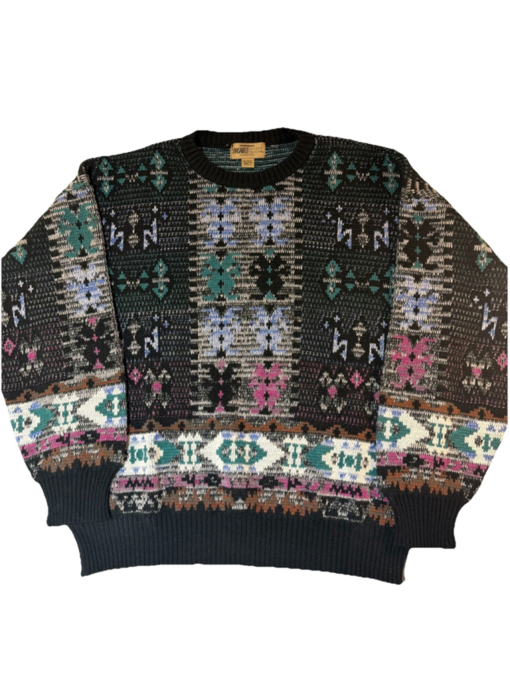 Vintage Wool Knit Sweater Southwestern Aztec Pullover Womens 1XL Oversized 90s